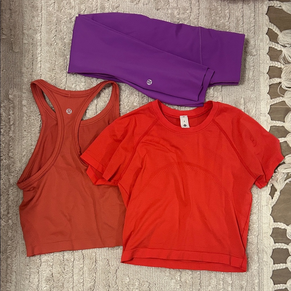 Lululemon Athletica Red, Orange, and Purple Activewear Set